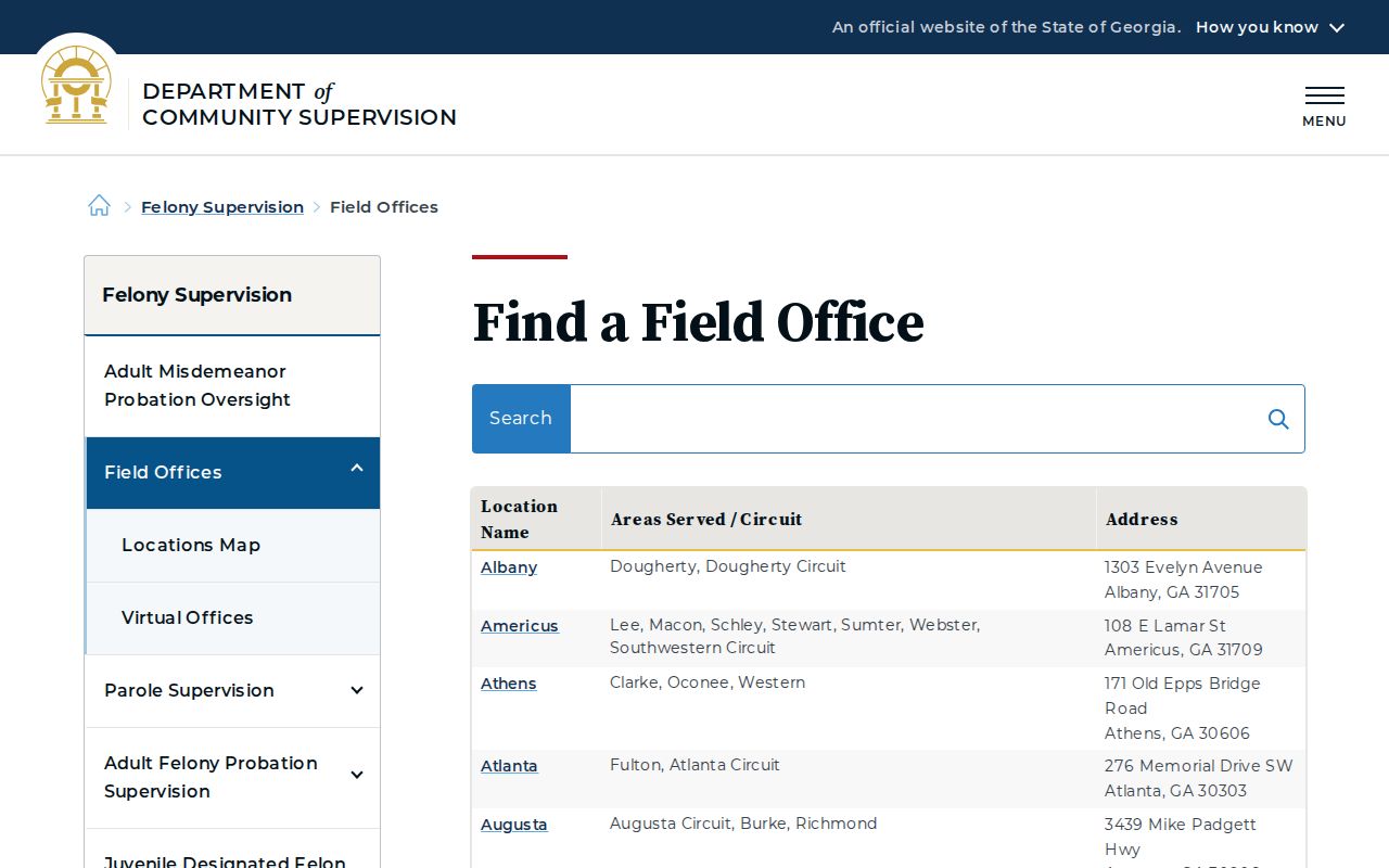 DCS field office directory for Taliaferro County post-release supervision