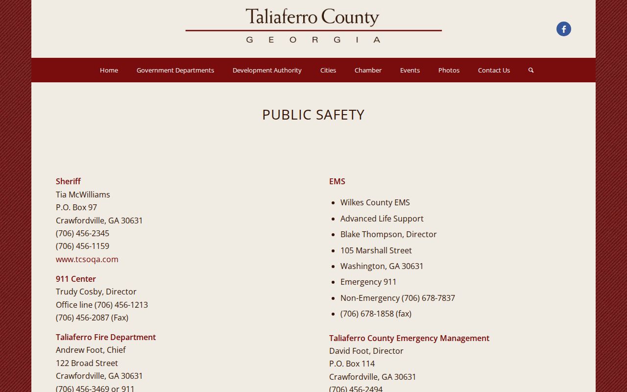 Taliaferro County sheriff contact for identifying a receiving jail after arrest